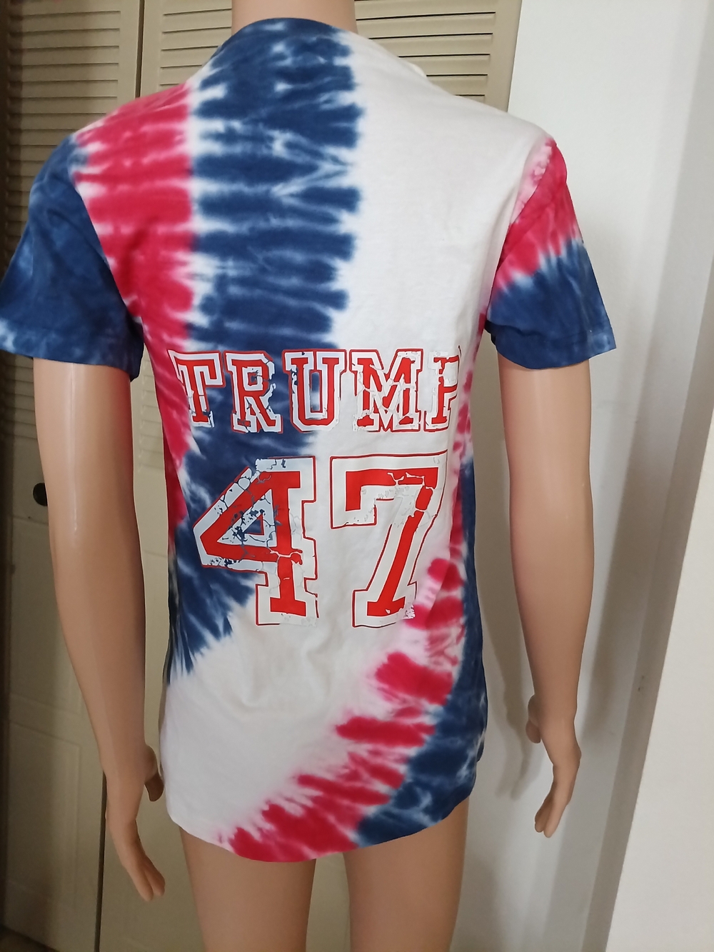 On Fire Red White Blue Tie-Dye 'TRUMP 47' Short Sleeve Tee